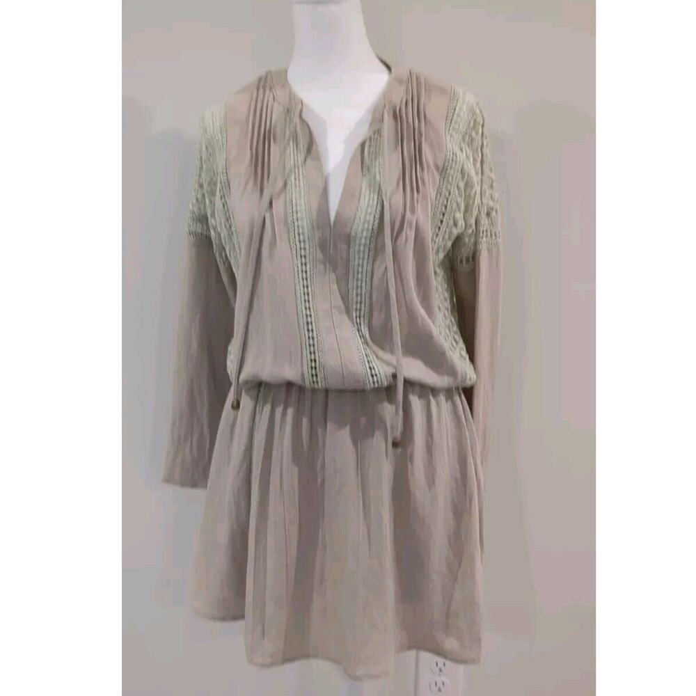 Karlie Women's S Beige Casual Dress whimsical Lace Crochet Embroidery Boho